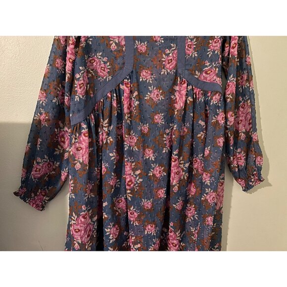 Matilda Jane Women’s Size XS Blue Pink Floral Midi Dress Indie Boho Peasant - Picture 8 of 15